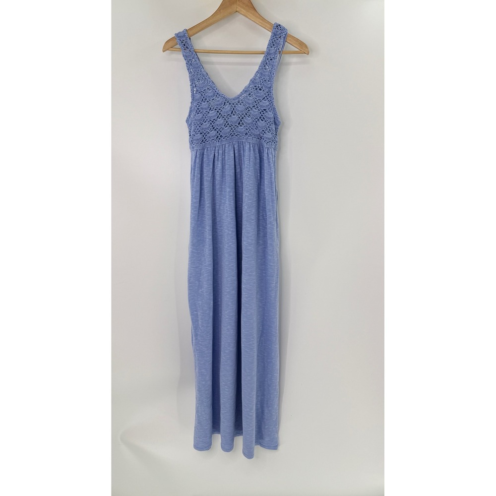 NWT Aerie Real Good Crochet Lace Maxi Dress Periwinkle Blue Cotton Pockets XS